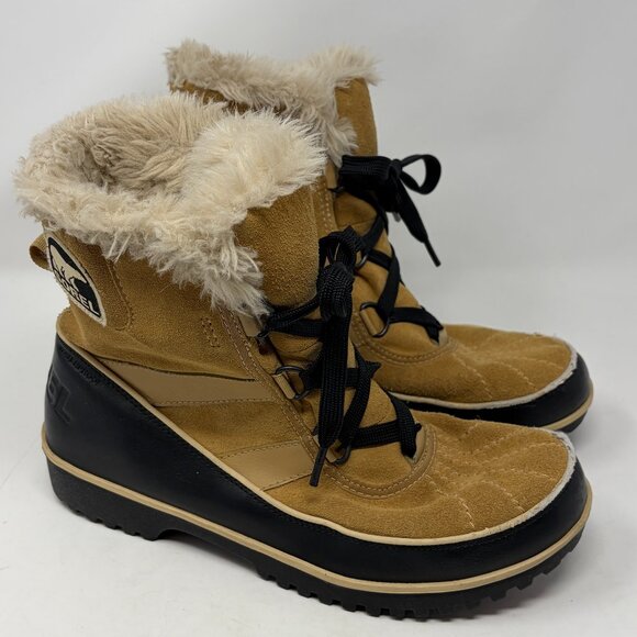 Sorel women's low Tivoli II boots 9.5 tan suede faux fur - Picture 1 of 9